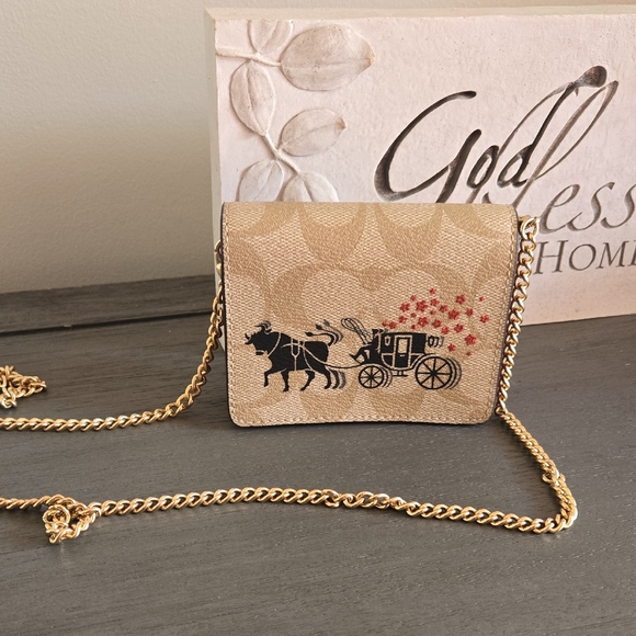 Coach Handbags - Coach Mini Beige Crossbody Bag with Gold Chain